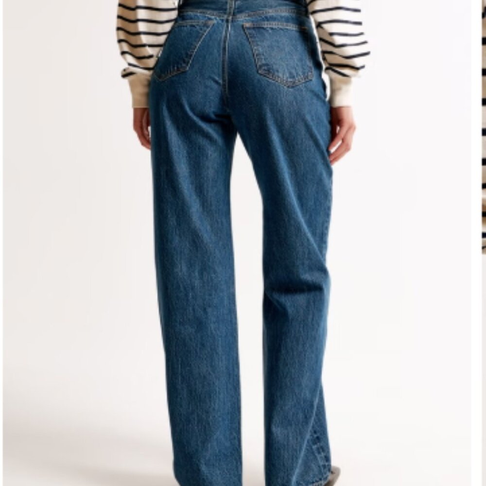 Abercrombie High Rise Loose Wide Leg Jean Dark Marble Color Wash size 26 - Picture 4 of 15